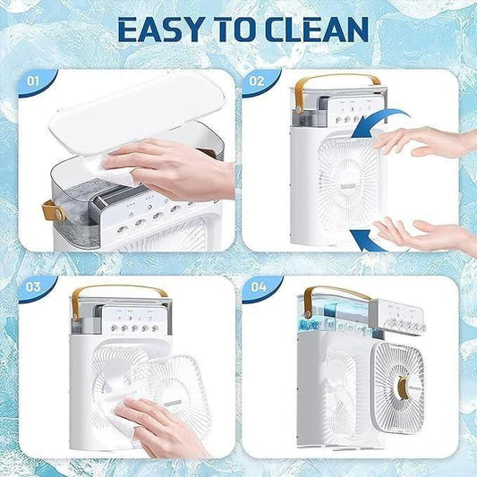 Portable USB Mist Fan – 4-in-1 Air Cooler, Humidifier & Spray Fan